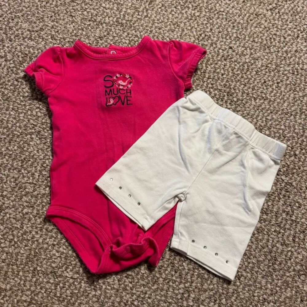 Baby Girl Outfit Set Pink So Much Love Pink Bodysuit White Shorts 12 Months